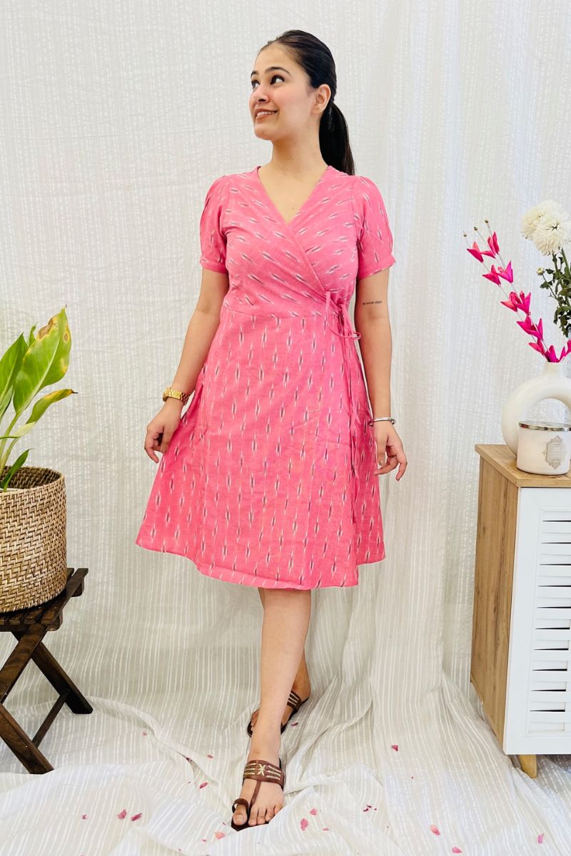 Pink Ikkat Printed Embellished Dress main image 1