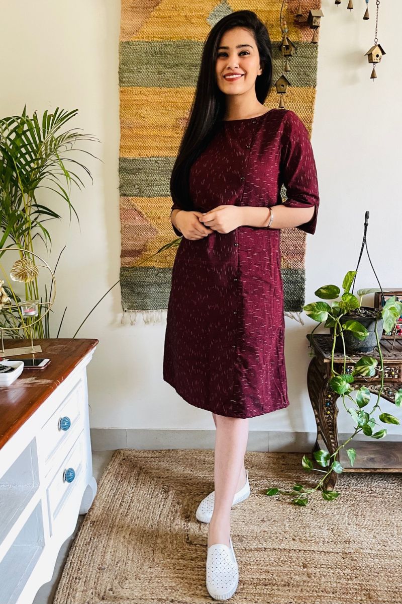 Wine Ikat Formal Shift Dress