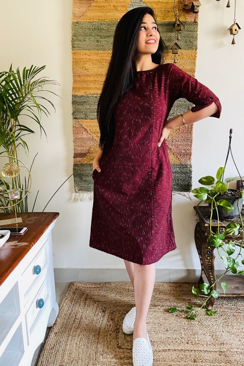 Wine Ikat Formal Shift Dress