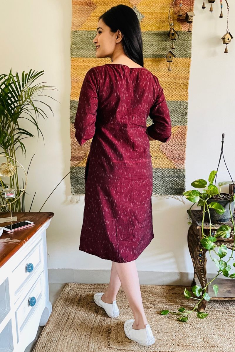 Wine Ikat Formal Shift Dress
