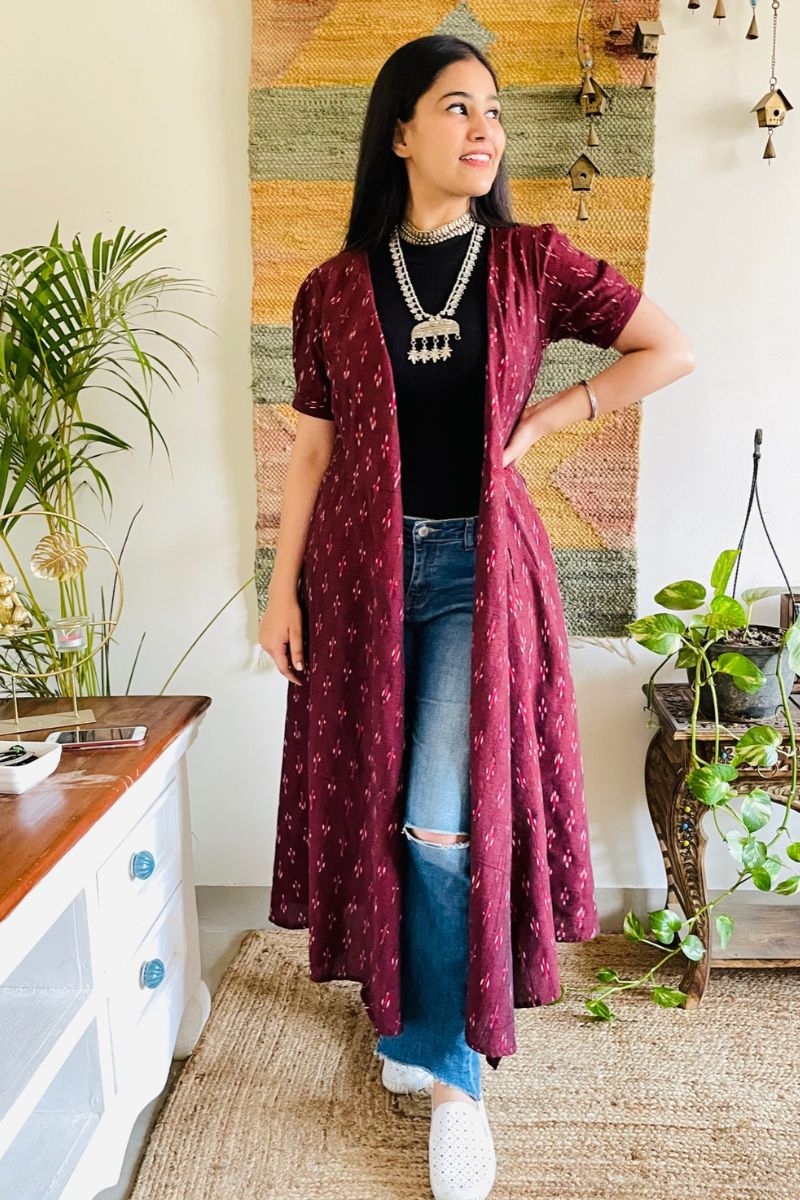 Wine Ikat Wrap Dress