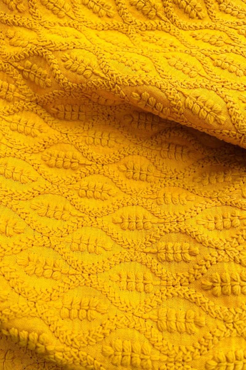 MUSTARD EMBROIDERED SHIFT DRESS WITH POCKETS