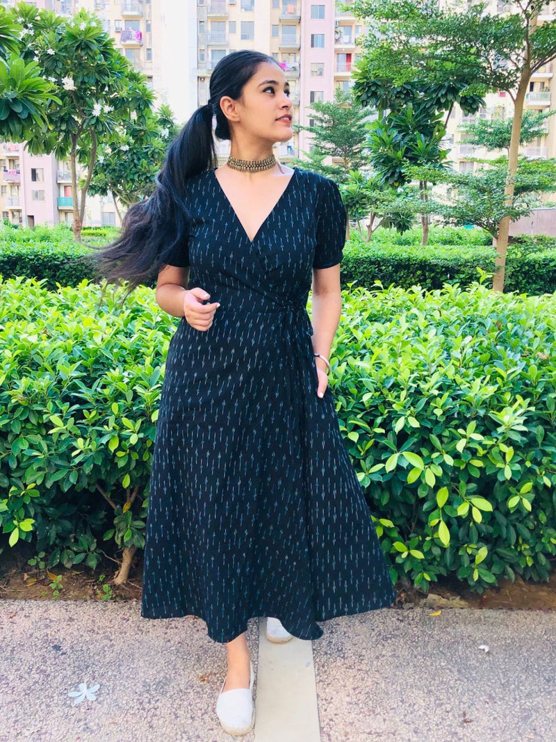 Black Ikat Wrap Dress