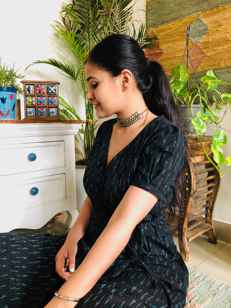 Black Ikat Wrap Dress