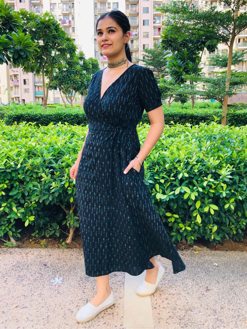 Black Ikat Wrap Dress