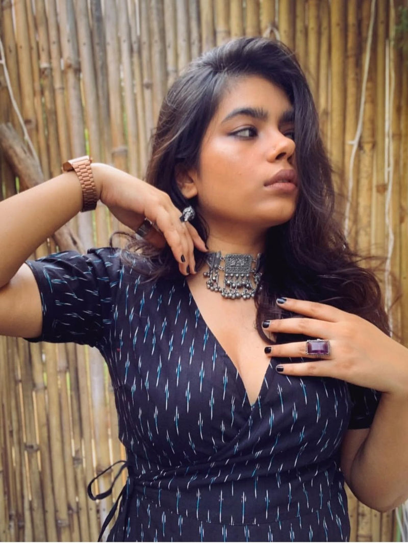 Black Ikat Wrap Dress