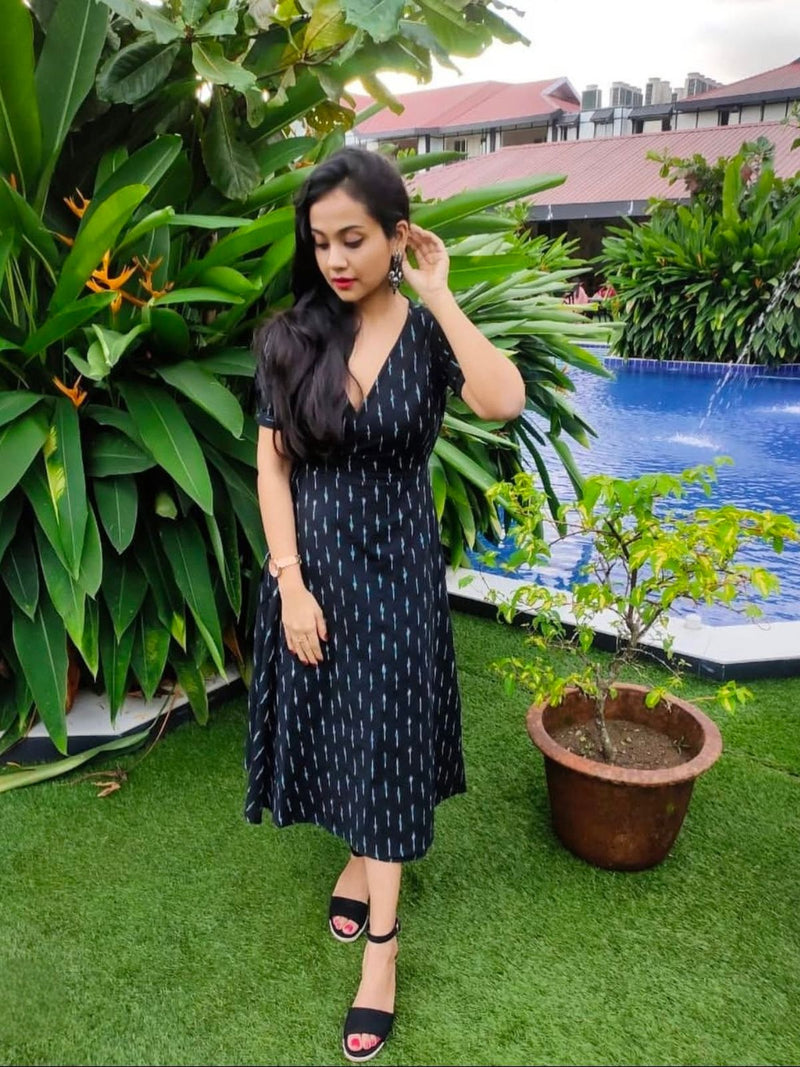 Black Ikat Wrap Dress
