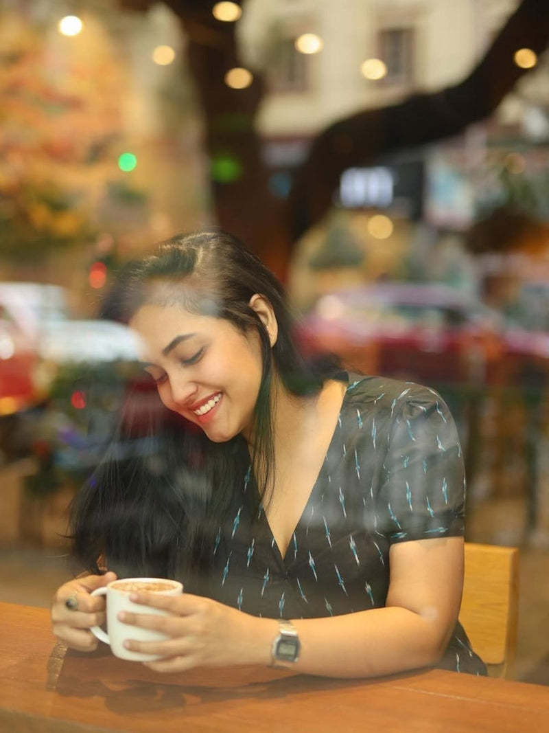 Black Ikat Wrap Dress