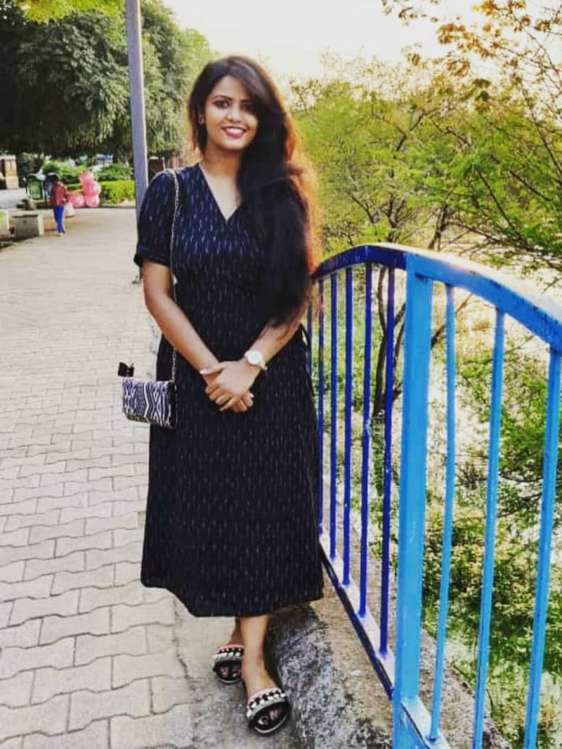 Black Ikat Wrap Dress