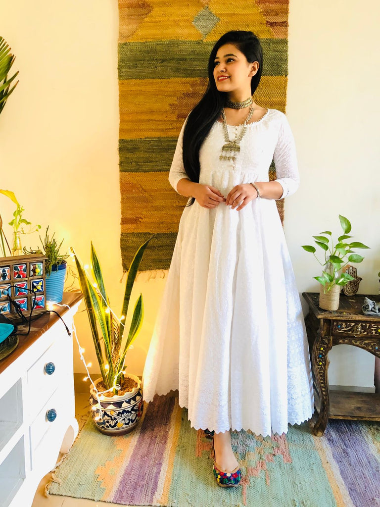 knee length dresses for ladies Jiya Embroidered Anarkali Maxi Dress Xs