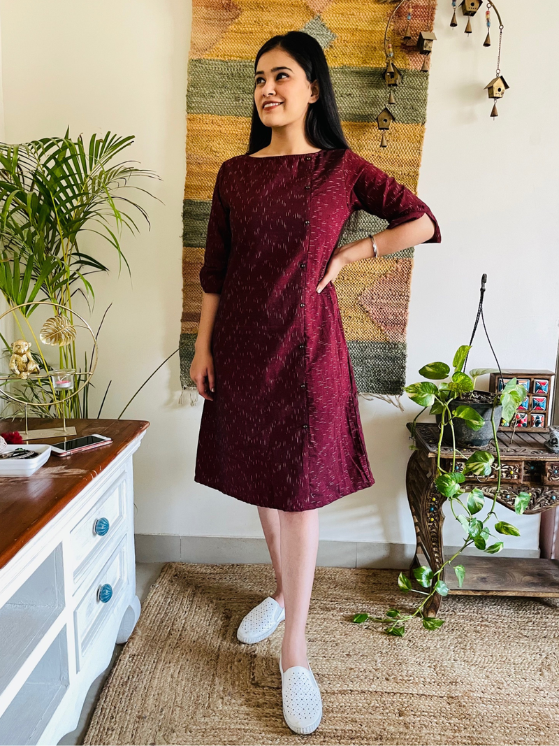 Wine Ikat Formal Shift Dress