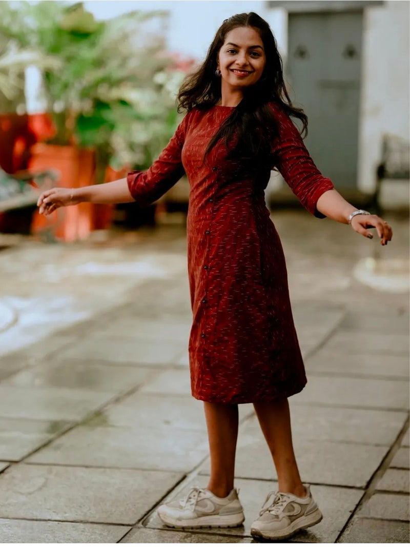 Wine Ikat Formal Shift Dress