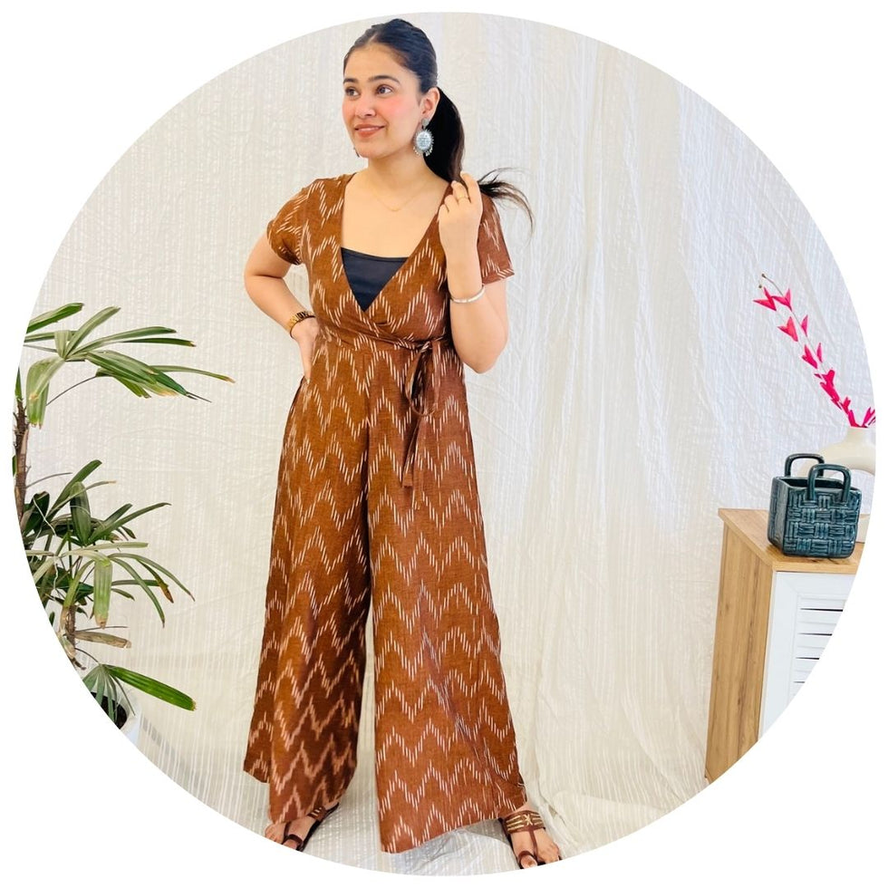 Ikat White Cotton Jump Suit