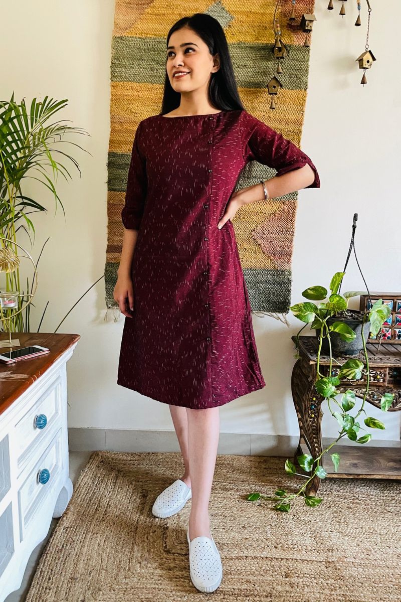 Wine Ikat Formal Shift Dress