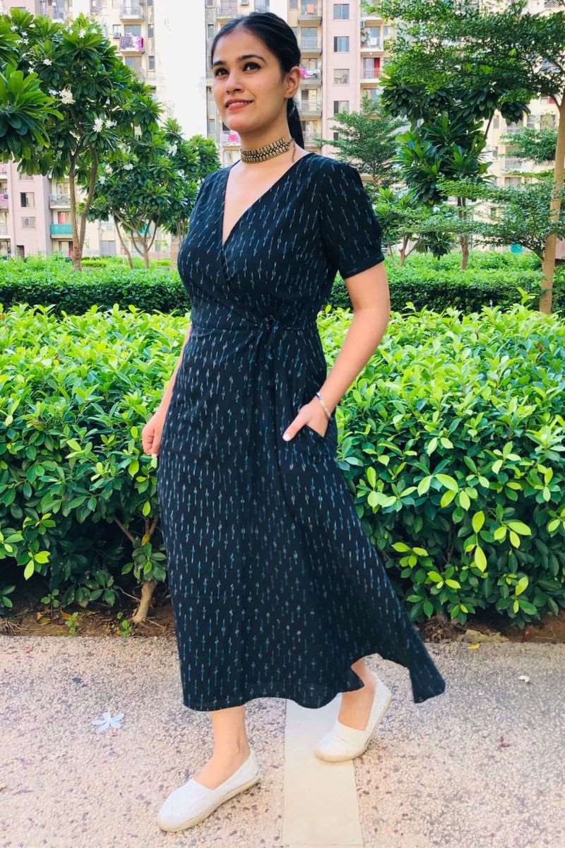 Black Ikat Wrap Dress