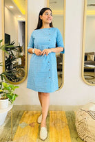 PASTEL BLUE FORMAL IKAT SHIFT DRESS