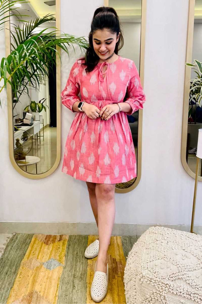 PINK IKAT FLARED DRESS