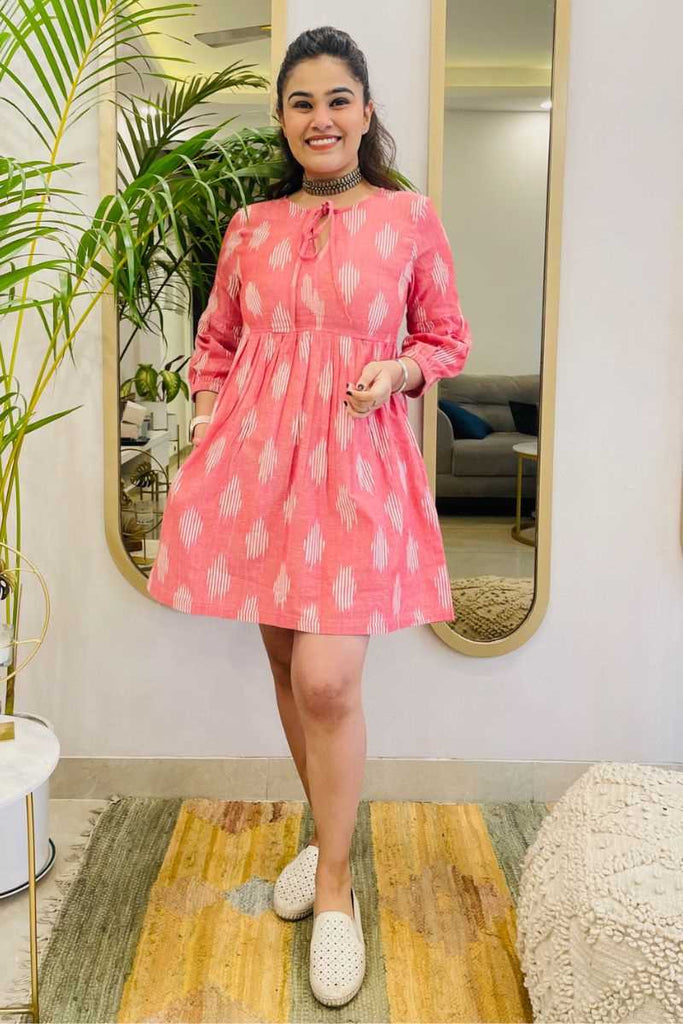 PINK IKAT FLARED DRESS