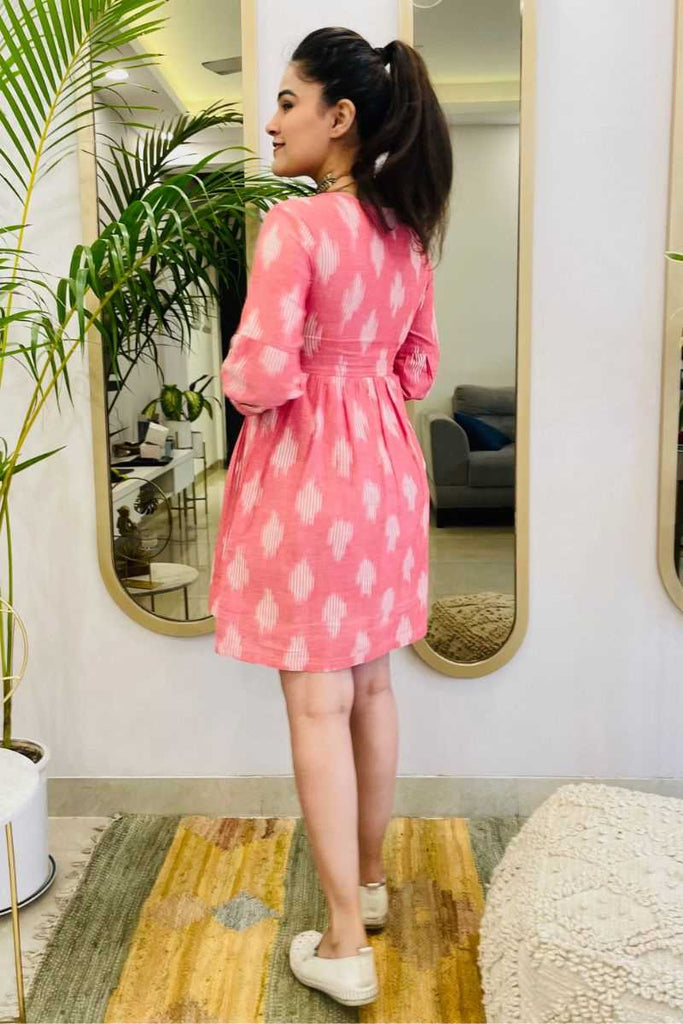 PINK IKAT FLARED DRESS