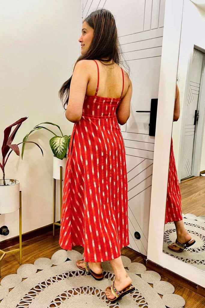 RED IKAT SPAGHETTI DRESS