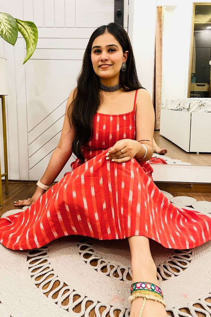 RED IKAT SPAGHETTI DRESS