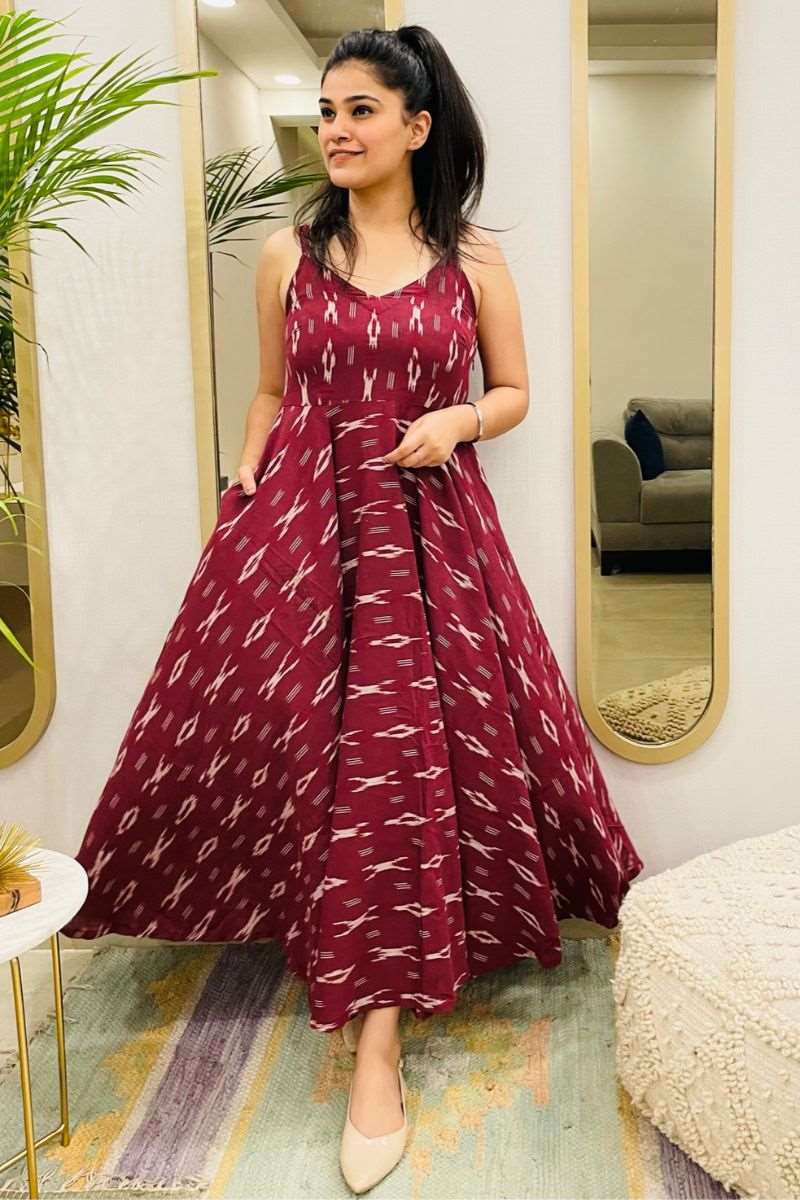 WINE IKAT TWIRL DRESS