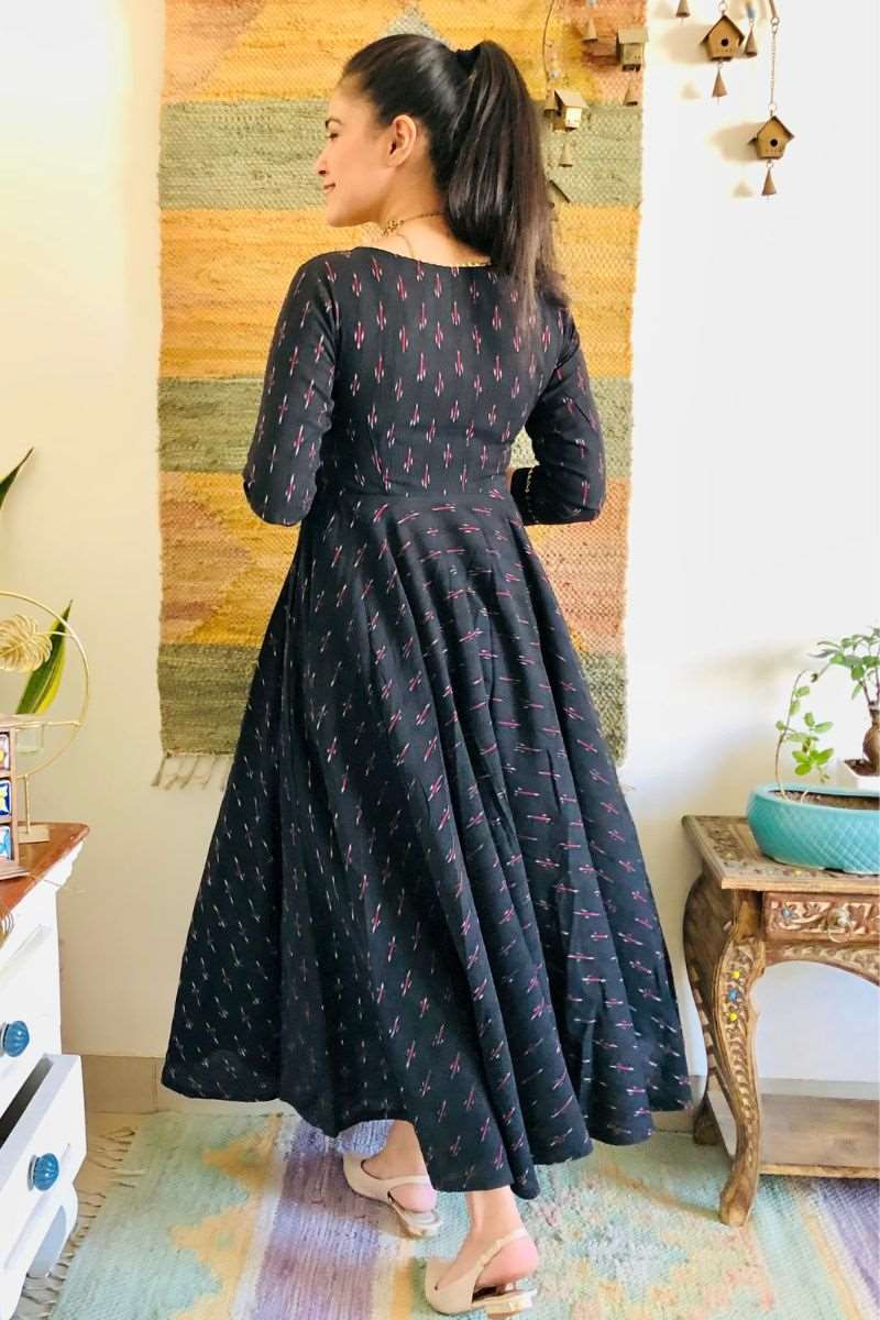 BLACK IKAT TWIRL DRESS