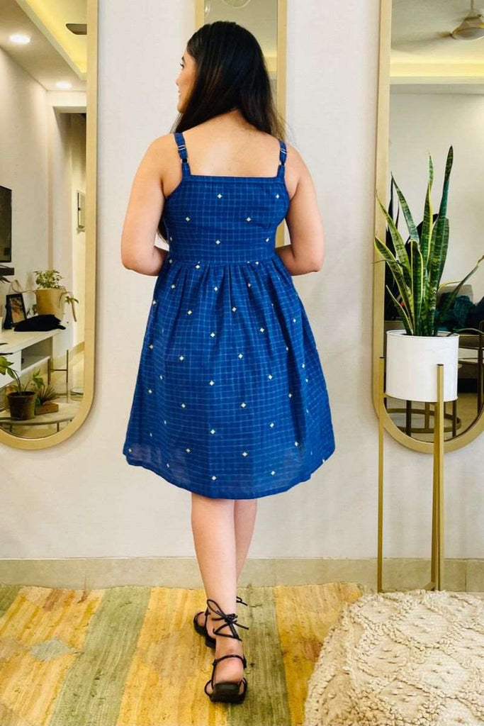 NAVY EMBROIDERED SPAGHETTI DRESS