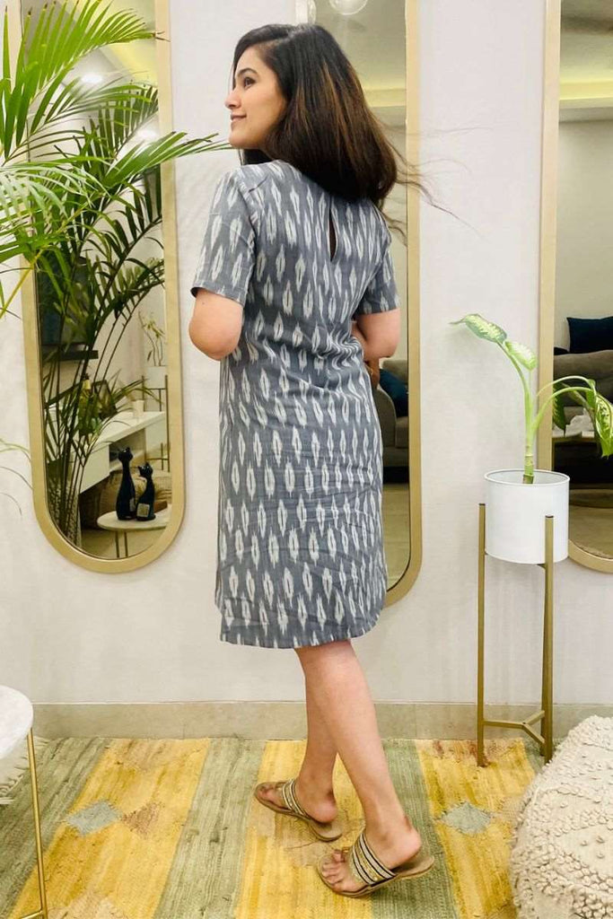 GREY IKAT SHIFT DRESS