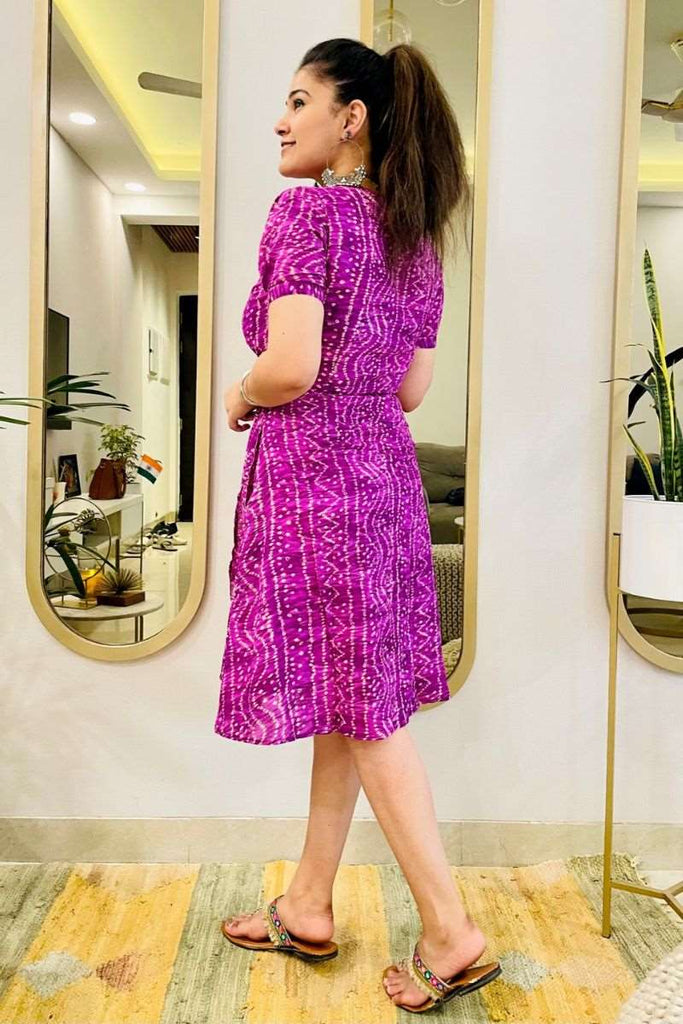 LILAC BANDHANI PRINT WRAP DRESS