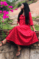 RED IKAT ANGRAKHA DRESS WITH BLACK DETAIL